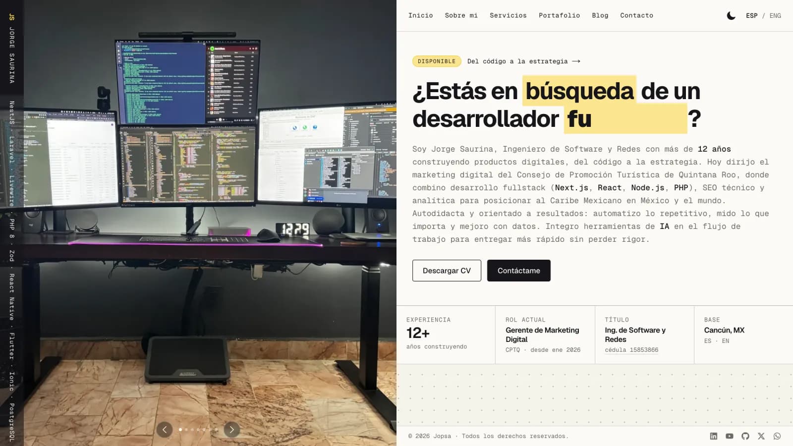 La portada de jopsa.me tras la reconstrucción, con la foto del escritorio a la izquierda